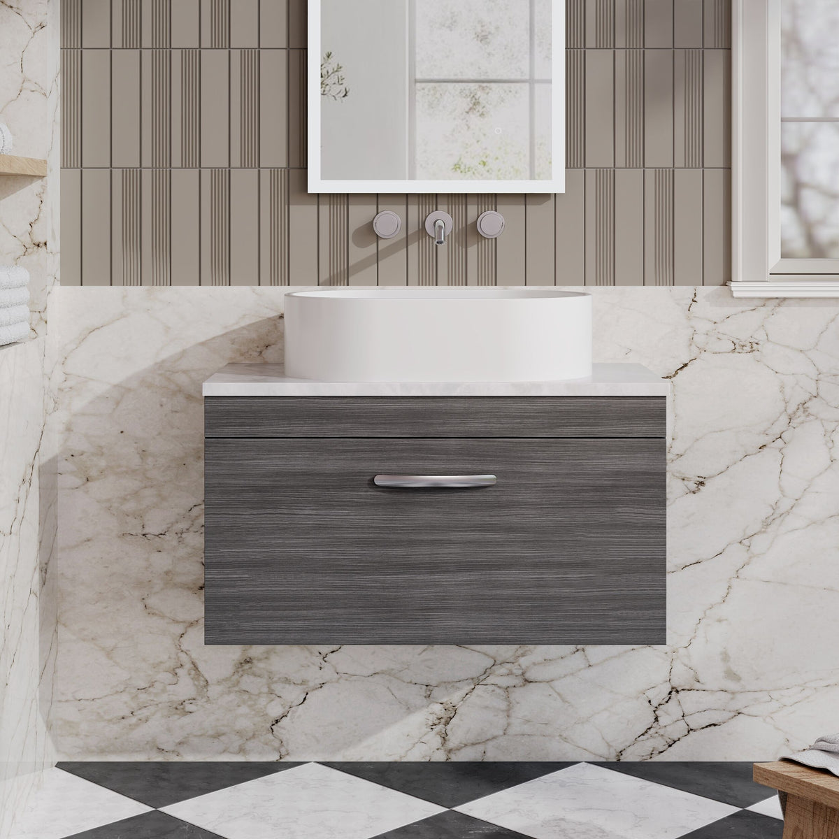 Modern Splash 800mm 1 Drawer Wall Hung Vanity Unit With Bellato Grey Worktop
