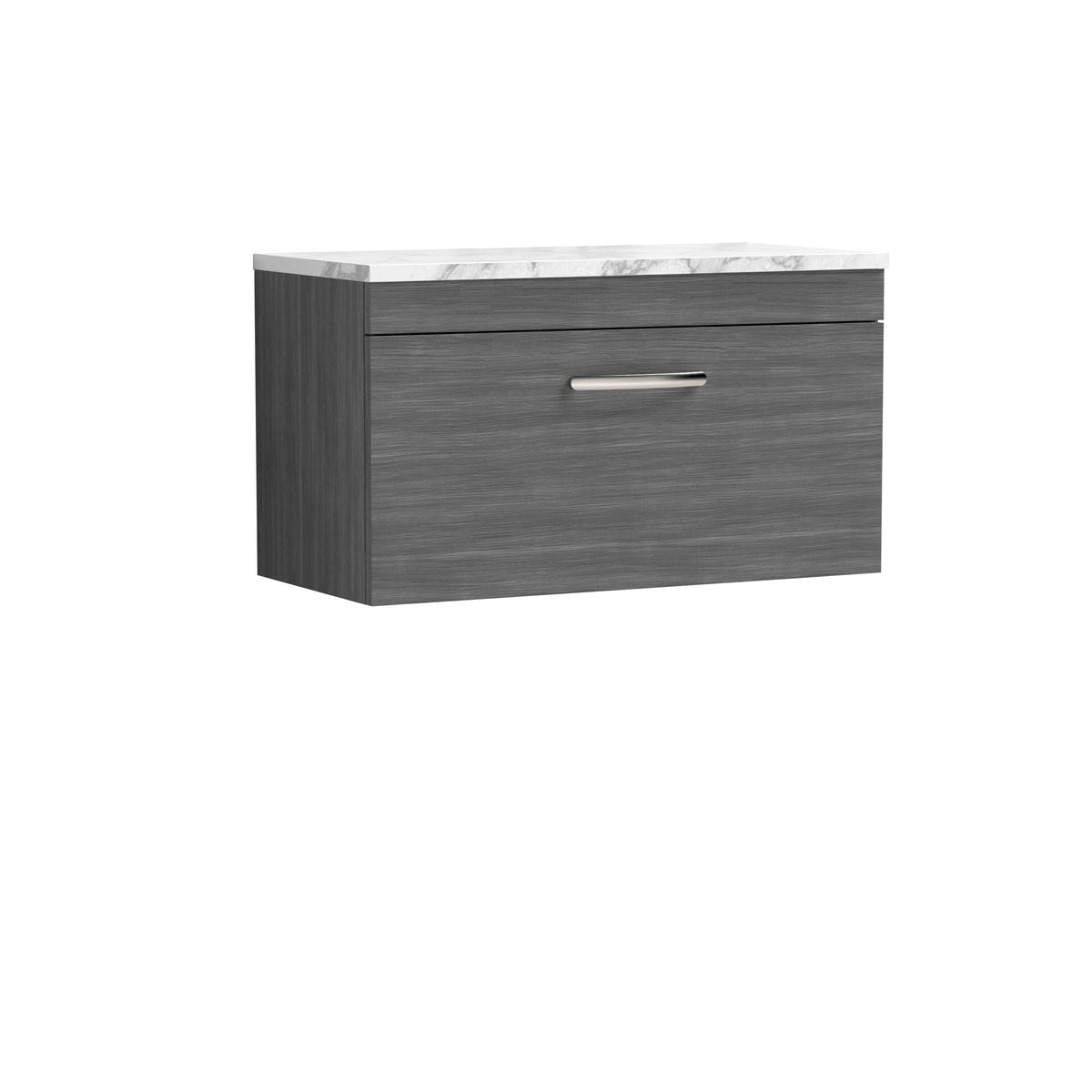 Modern Splash 800mm Anthracite Woodgrain 1 Drawer Wall Hung Vanity Unit With Carrara Laminate Worktop