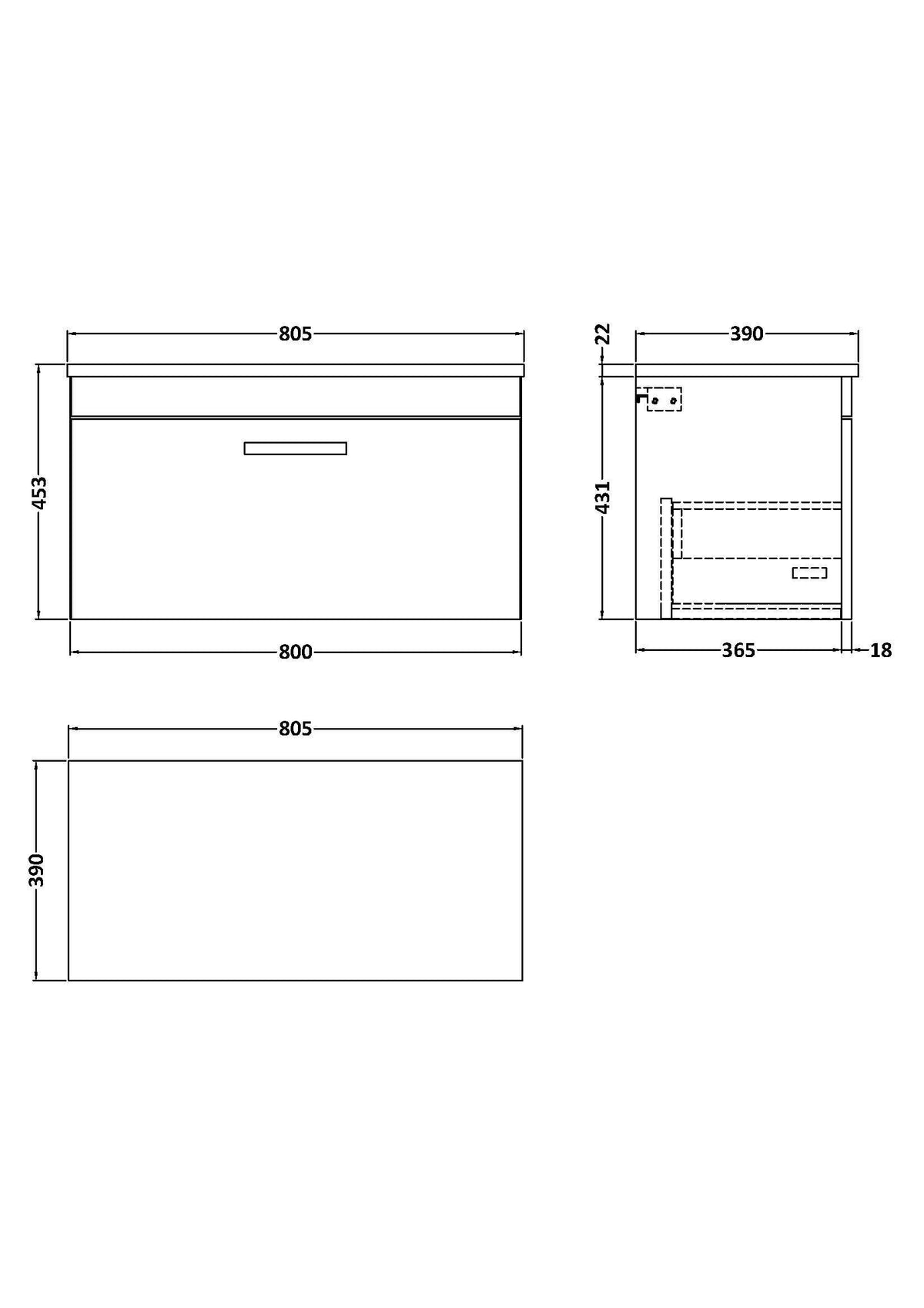 Modern Splash 800mm Anthracite Woodgrain 1 Drawer Wall Hung Vanity Unit With Carrara Laminate Worktop