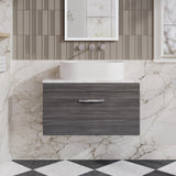 Modern Splash 800mm Anthracite Woodgrain 1 Drawer Wall Hung Vanity Unit With Carrara Laminate Worktop