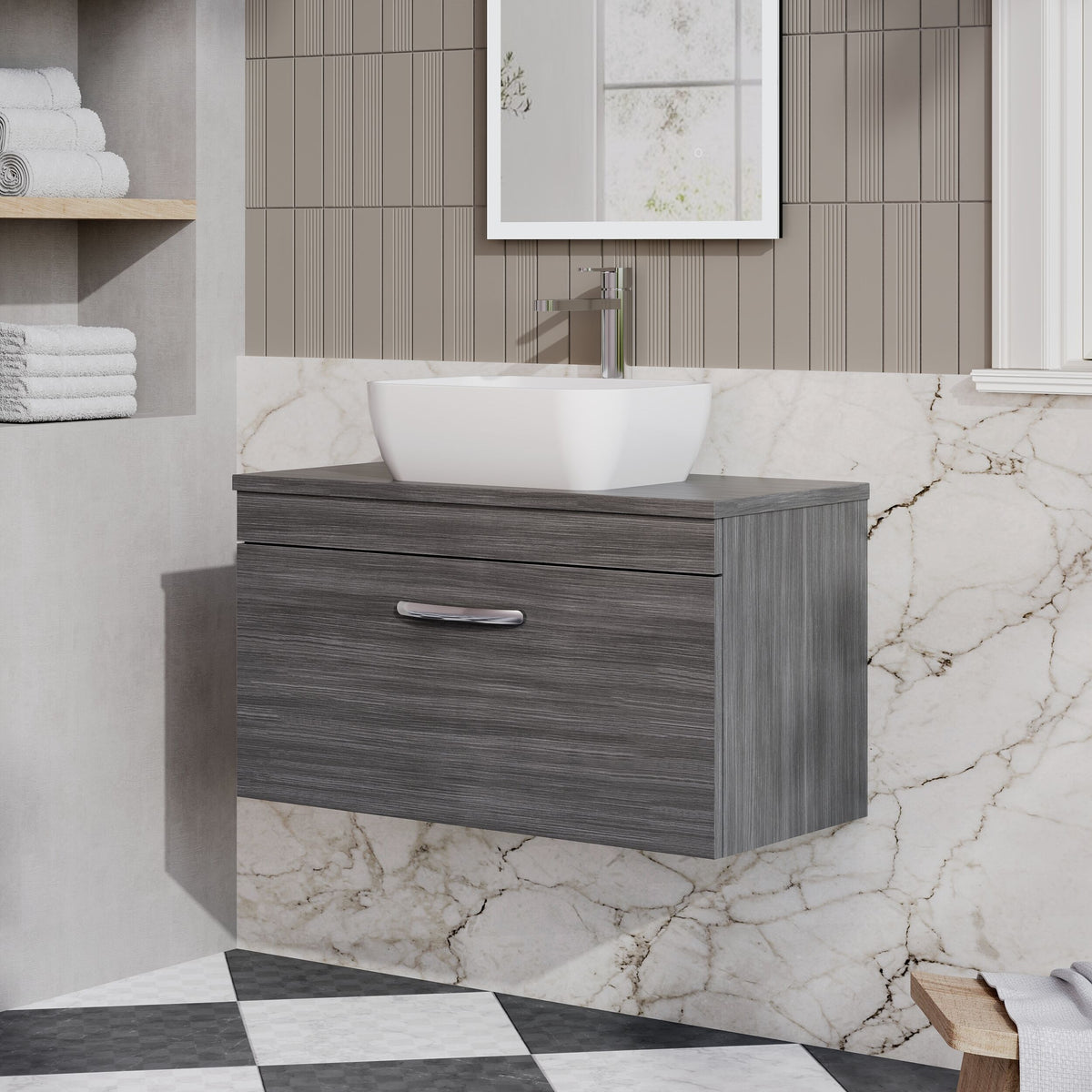 Modern Splash 800mm 1 Drawer Wall Hung Vanity Unit With Co-ordinating Worktop