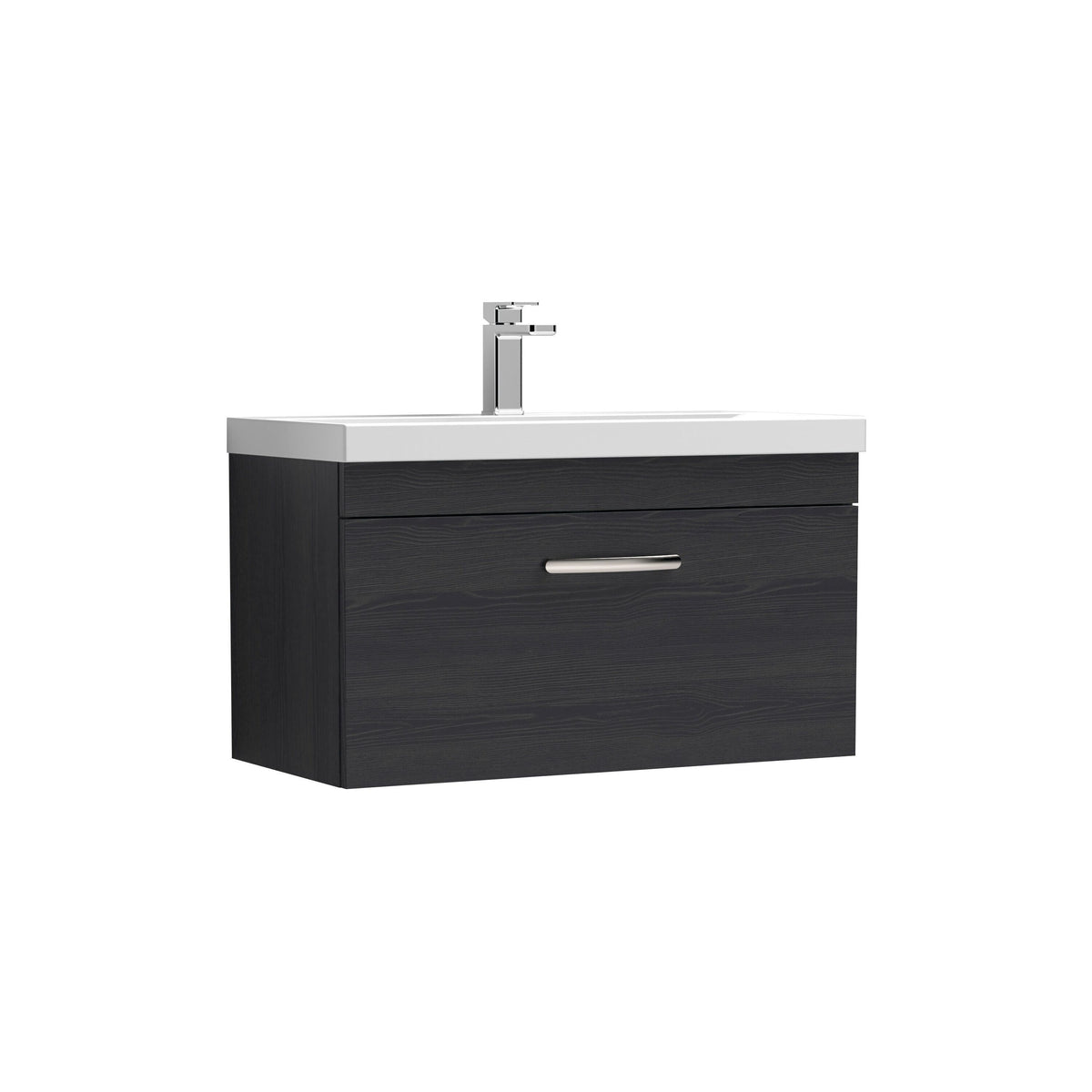 Modern Splash 800mm Charcoal Black 1 Drawer Wall Hung Vanity Unit With Mid-Edge Basin