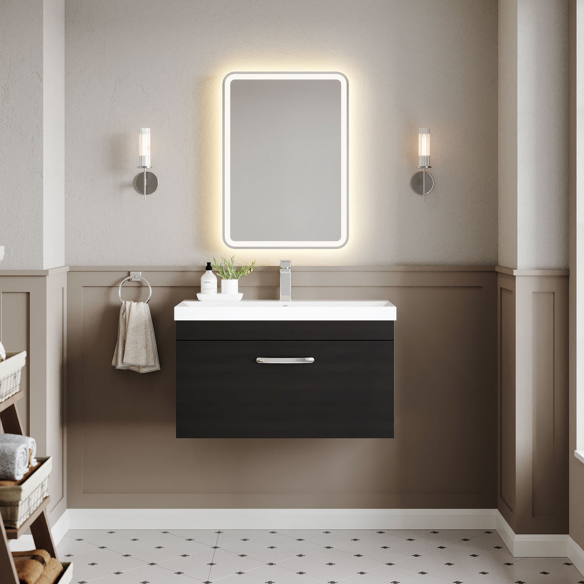 Modern Splash 800mm Charcoal Black 1 Drawer Wall Hung Vanity Unit With Thin Edge Basin