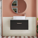 Modern Splash 800mm Charcoal Black 1 Drawer Wall Hung Vanity Unit With Bellato Grey Worktop