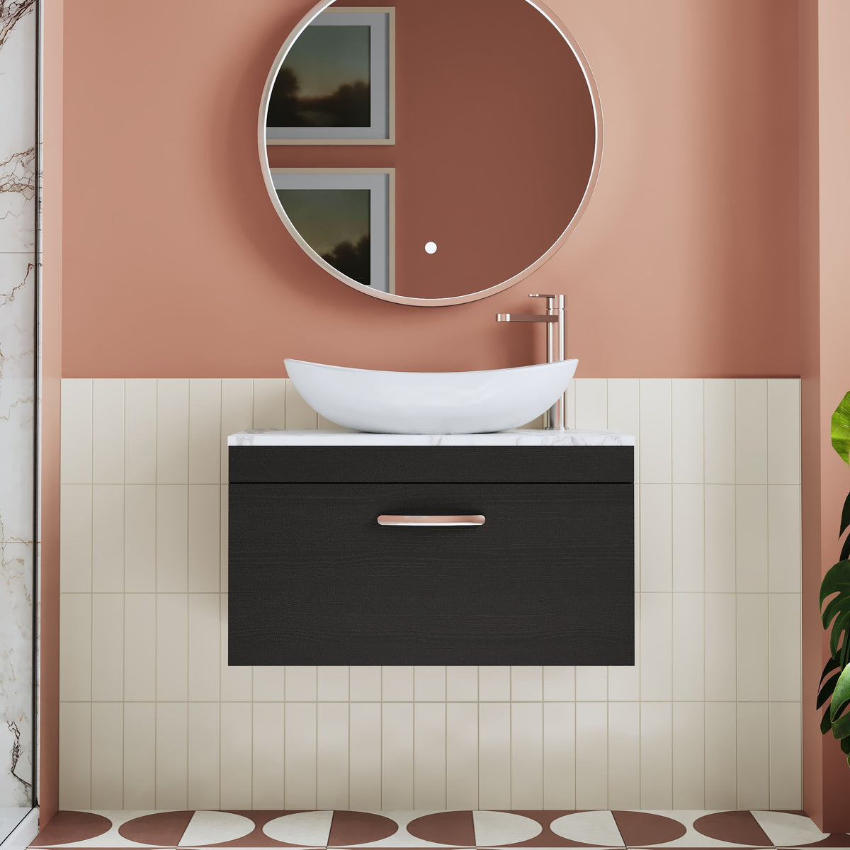 Modern Splash 800mm Charcoal Black 1 Drawer Wall Hung Vanity Unit With Carrara Laminate Worktop