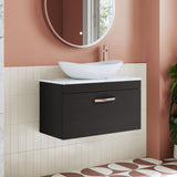 Modern Splash 800mm Charcoal Black 1 Drawer Wall Hung Vanity Unit With Carrara Laminate Worktop
