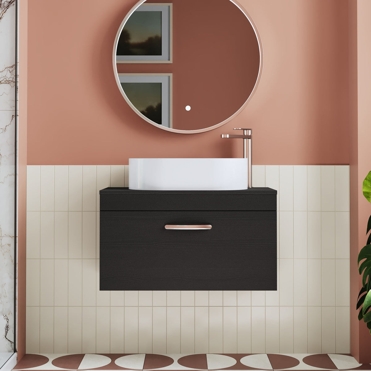 Modern Splash 800mm Charcoal Black 1 Drawer Wall Hung Vanity Unit With Co-ordinating Worktop
