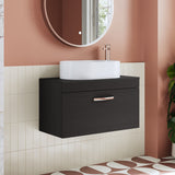 Modern Splash 800mm Charcoal Black 1 Drawer Wall Hung Vanity Unit With Co-ordinating Worktop