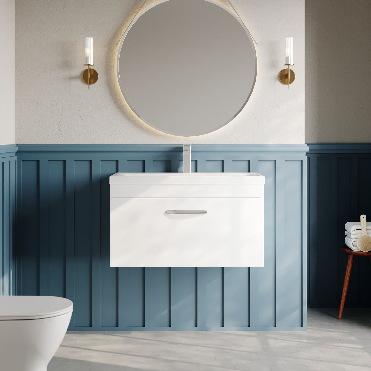 Modern Splash 800mm Gloss White 1 Drawer Wall Hung Vanity Unit With Mid-Edge Basin