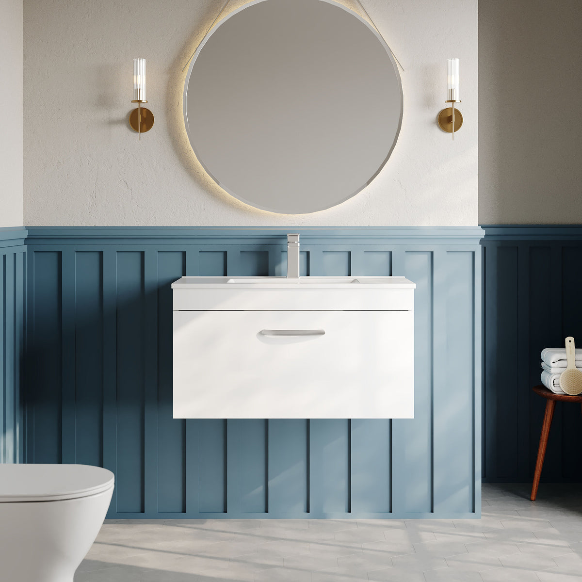 Modern Splash 800mm Gloss White 1 Drawer Wall Hung Vanity Unit With Minimalist Basin