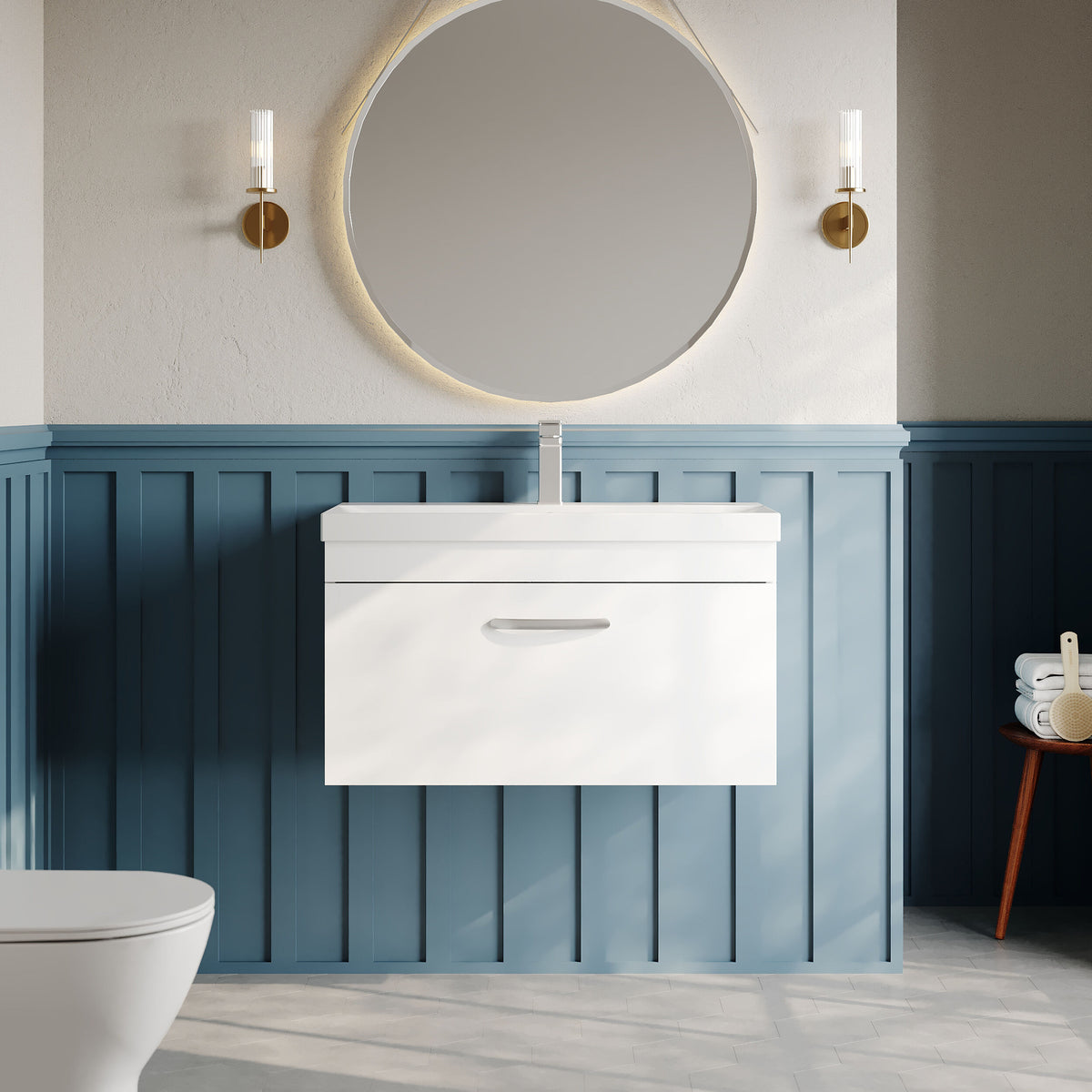 Modern Splash 800mm Gloss White 1 Drawer Wall Hung Vanity Unit With Thin Edge Basin