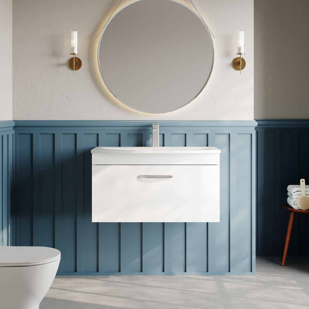 Modern Splash 800mm Gloss White 1 Drawer Wall Hung Vanity Unit With Curved Basin