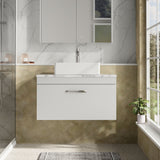 Modern Splash 800mm Gloss White 1 Drawer Wall Hung Vanity Unit With Carrara Laminate Worktop