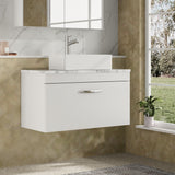 Modern Splash 800mm Gloss White 1 Drawer Wall Hung Vanity Unit With Carrara Laminate Worktop