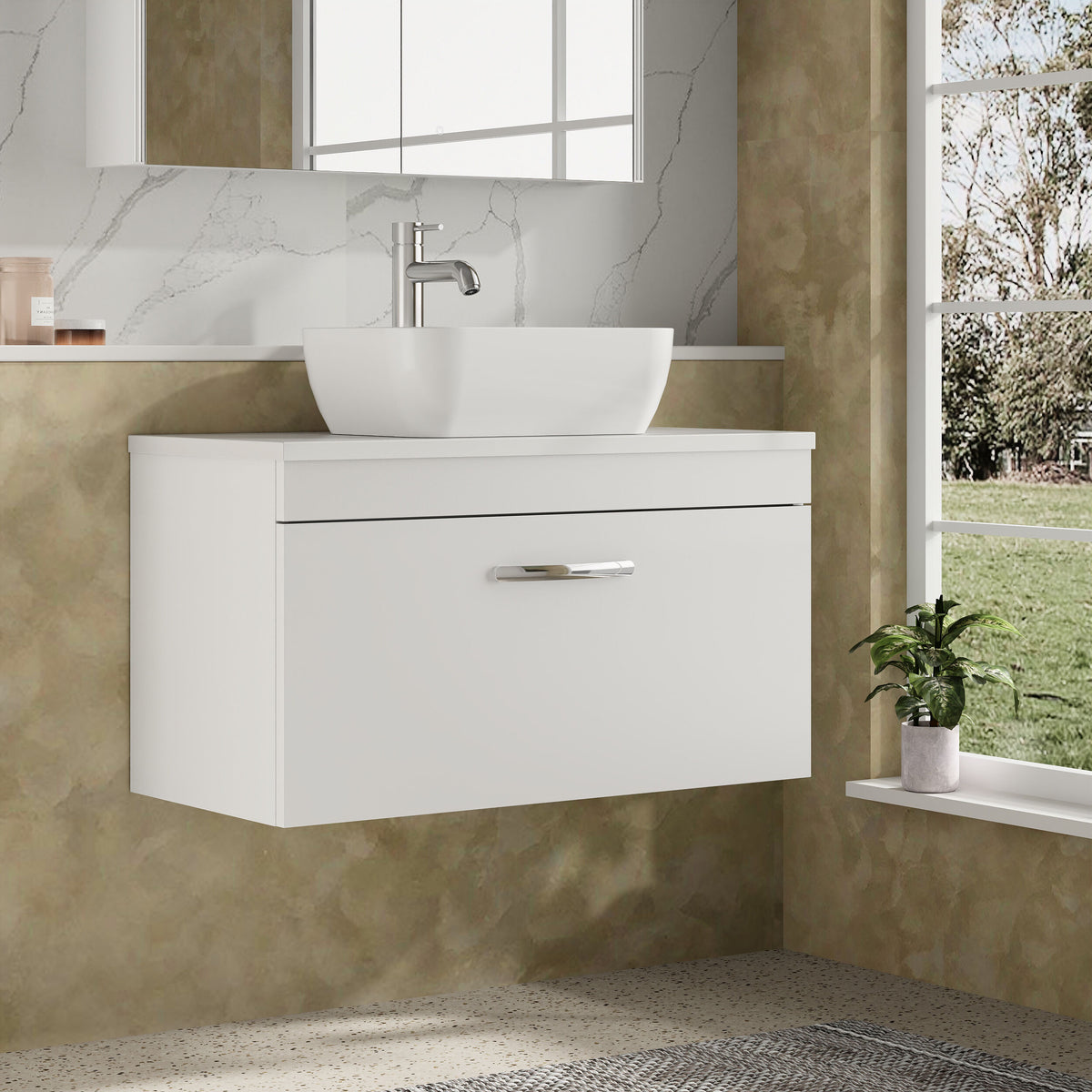 Modern Splash 805mm Gloss White  1 Drawer Wall Hung Vanity Unit With Co-ordinating Worktop