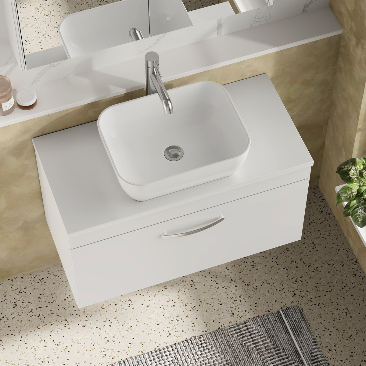 Modern Splash 805mm Gloss White  1 Drawer Wall Hung Vanity Unit With Co-ordinating Worktop