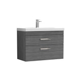 Modern Splash 800mm Anthracite Woodgrain 2 Drawer Wall Hung Vanity Unit With Mid-Edge Basin