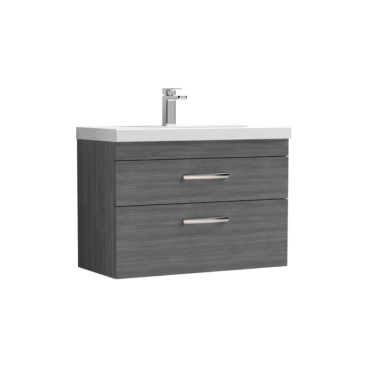 Modern Splash 800mm Anthracite Woodgrain 2 Drawer Wall Hung Vanity Unit With Thin Edge Basin