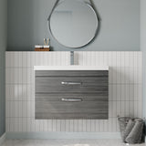 Modern Splash 800mm Anthracite Woodgrain 2 Drawer Wall Hung Vanity Unit With Thin Edge Basin