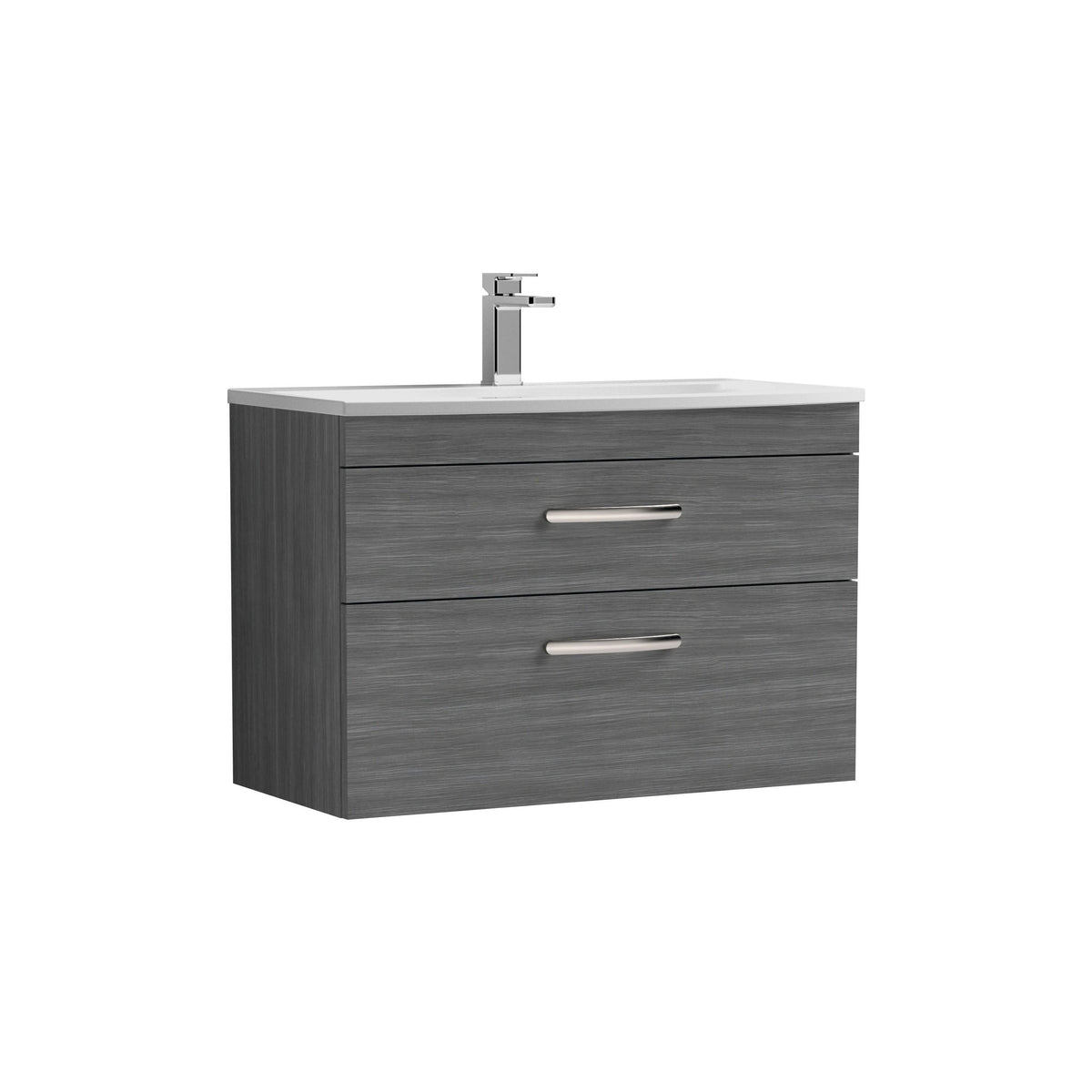 Modern Splash 800mm Anthracite Woodgrain 2 Drawer Wall Hung Vanity Unit With Curved Basin