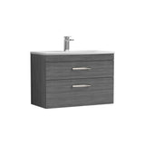 Modern Splash 800mm Anthracite Woodgrain 2 Drawer Wall Hung Vanity Unit With Curved Basin