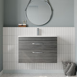 Modern Splash 800mm Anthracite Woodgrain 2 Drawer Wall Hung Vanity Unit With Curved Basin