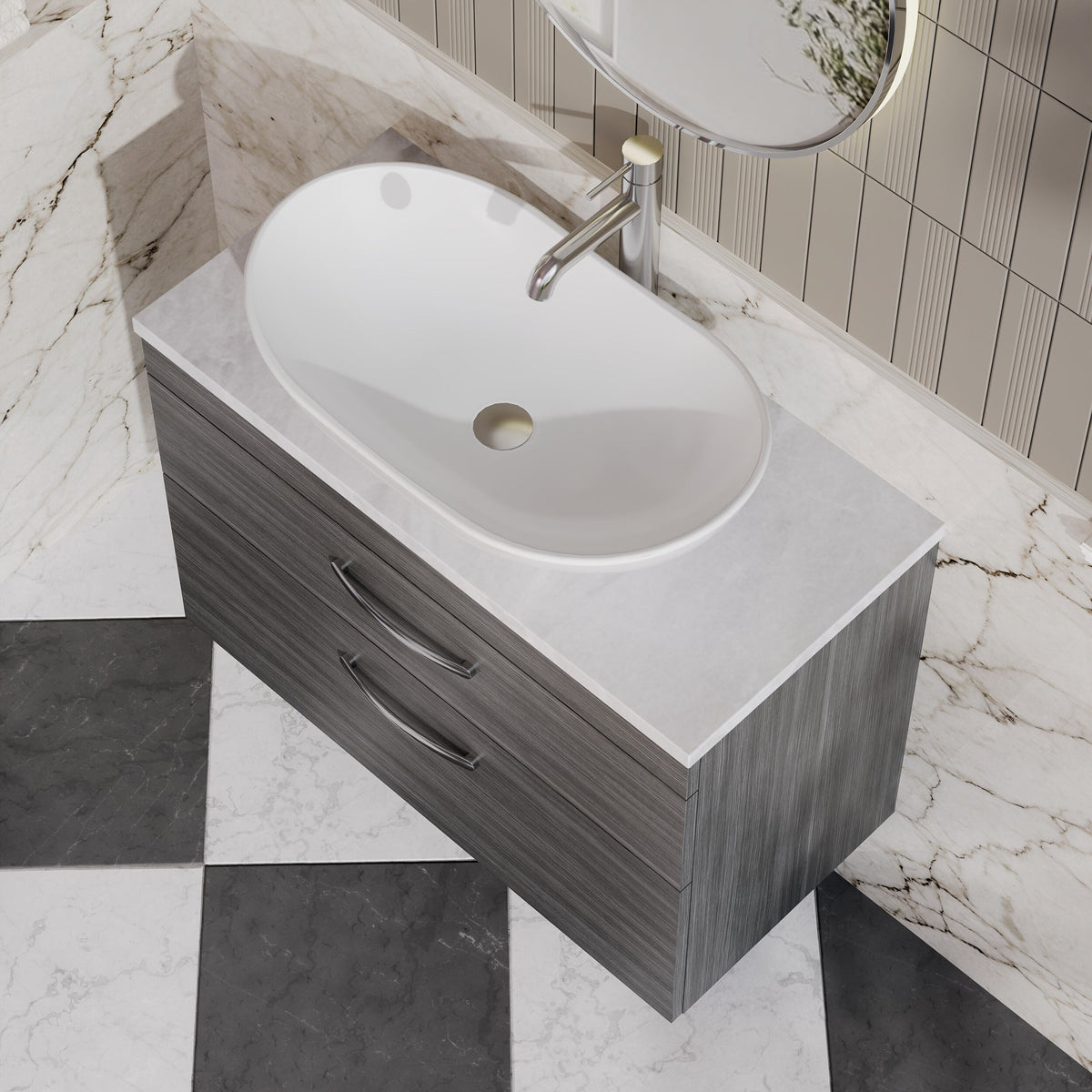 Modern Splash 800mm 2 Drawer Wall Hung Vanity Unit With Bellato Grey Worktop
