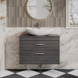 Modern Splash 800mm Anthracite Woodgrain 2 Drawer Wall Hung Vanity Unit With Co-ordinating Worktop
