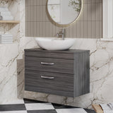Modern Splash 800mm Anthracite Woodgrain 2 Drawer Wall Hung Vanity Unit With Co-ordinating Worktop