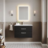 Modern Splash 800mm Charcoal Black 2 Drawer Wall Hung Vanity Unit With Minimalist Basin