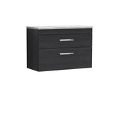 Modern Splash 800mm Charcoal Black 2 Drawer Wall Hung Vanity Unit With Bellato Grey Worktop
