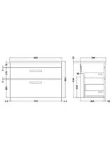 Modern Splash 800mm Charcoal Black 2 Drawer Wall Hung Vanity Unit With Bellato Grey Worktop