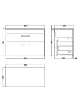 Modern Splash 800mm Charcoal Black 2 Drawer Wall Hung Vanity Unit With Carrara Laminate Worktop