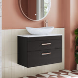 Modern Splash 800mm Charcoal Black 2 Drawer Wall Hung Vanity Unit With Carrara Laminate Worktop