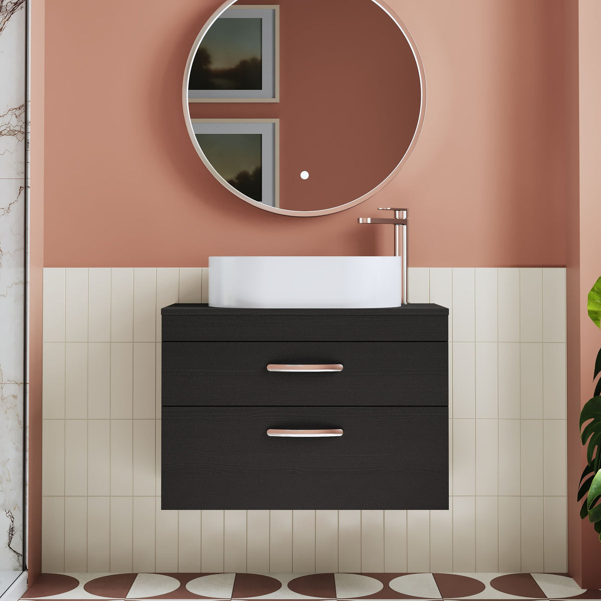 Modern Splash 800mm Charcoal Black 2 Drawer Wall Hung Vanity Unit With Co-ordinating Worktop