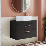 Modern Splash 800mm Charcoal Black 2 Drawer Wall Hung Vanity Unit With Co-ordinating Worktop
