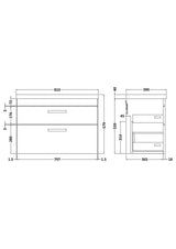 Modern Splash 800mm Gloss White 2 Drawer Wall Hung Vanity Unit With Mid-Edge Basin