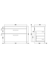 Modern Splash 800mm Gloss White 2 Drawer Wall Hung Vanity Unit With Minimalist Basin