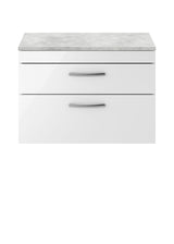 Modern Splash 800mm Gloss White 2 Drawer Wall Hung Vanity Unit With Bellato Grey Worktop