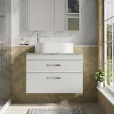 Modern Splash 800mm Gloss White 2 Drawer Wall Hung Vanity Unit With Bellato Grey Worktop