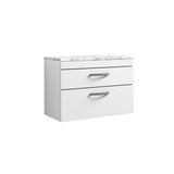Modern Splash 800mm Gloss White 2 Drawer Wall Hung Gloss White Vanity Unit With Carrara Laminate Worktop
