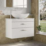 Modern Splash 800mm Gloss White 2 Drawer Wall Hung Gloss White Vanity Unit With Carrara Laminate Worktop