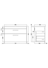 Modern Splash 800mm Gloss White 2 Drawer Wall Hung Vanity Unit With Co-ordinating Worktop