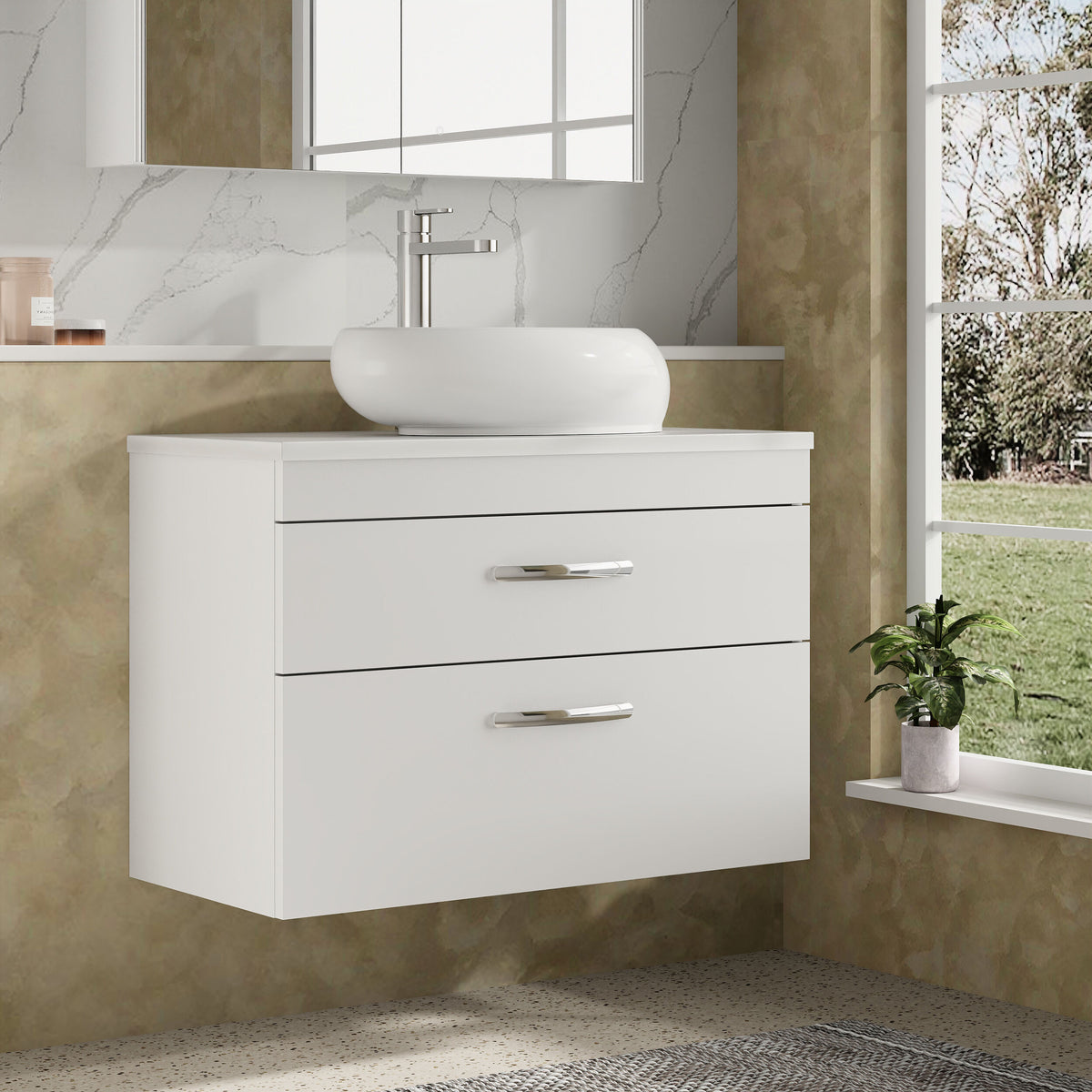 Modern Splash 800mm Gloss White 2 Drawer Wall Hung Vanity Unit With Co-ordinating Worktop