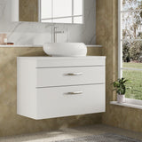 Modern Splash 800mm Gloss White 2 Drawer Wall Hung Vanity Unit With Co-ordinating Worktop