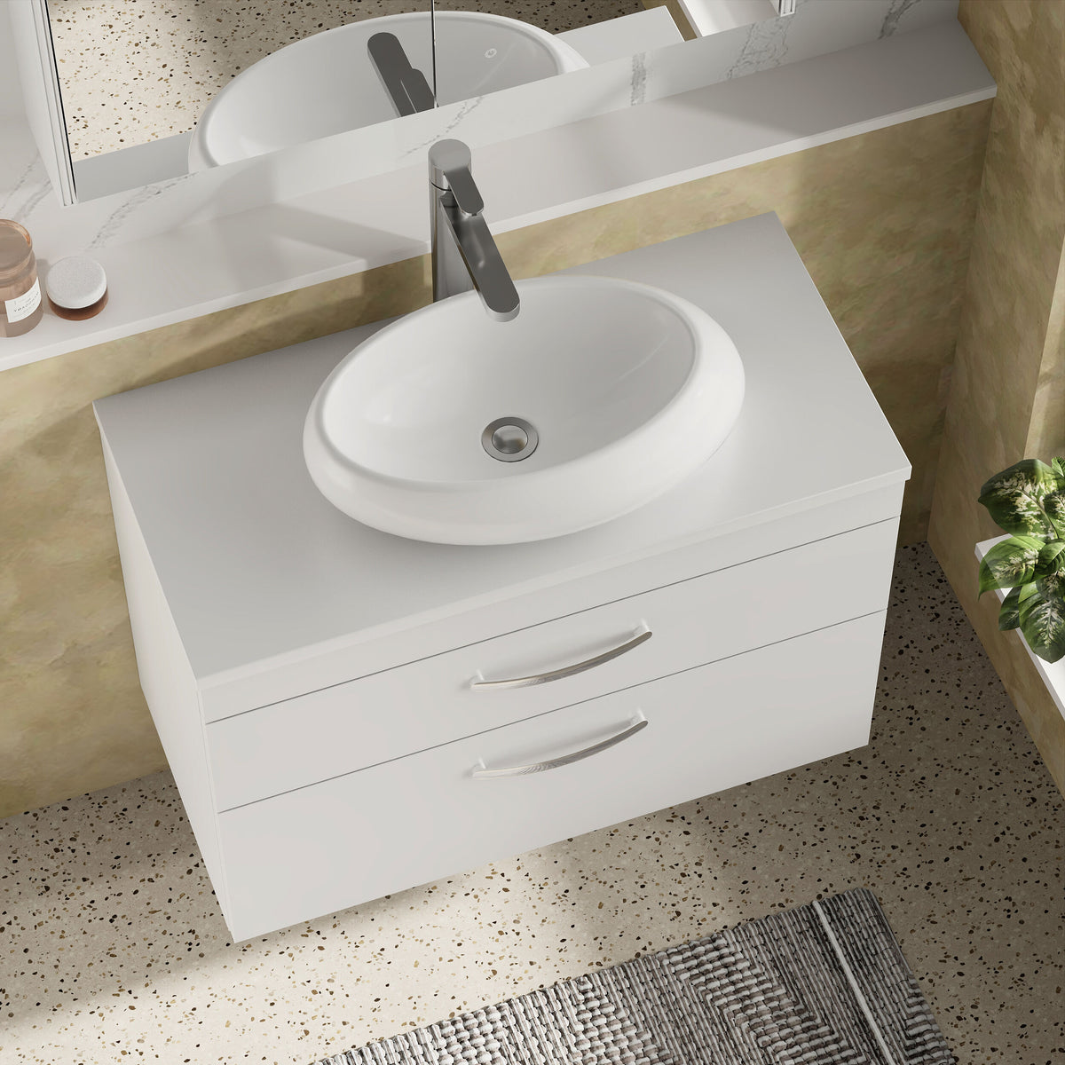 Modern Splash 800mm Gloss White 2 Drawer Wall Hung Vanity Unit With Co-ordinating Worktop