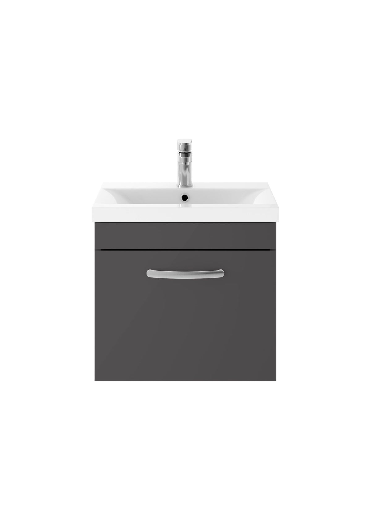 Modern Splash 500mm Gloss Grey 1 Drawer Wall Hung Cabinet With Mid-Edge Basin