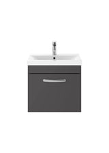 Modern Splash 500mm Gloss Grey 1 Drawer Wall Hung Cabinet With Mid-Edge Basin