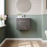 Modern Splash 500mm Gloss Grey 1 Drawer Wall Hung Cabinet With Minimalist Basin