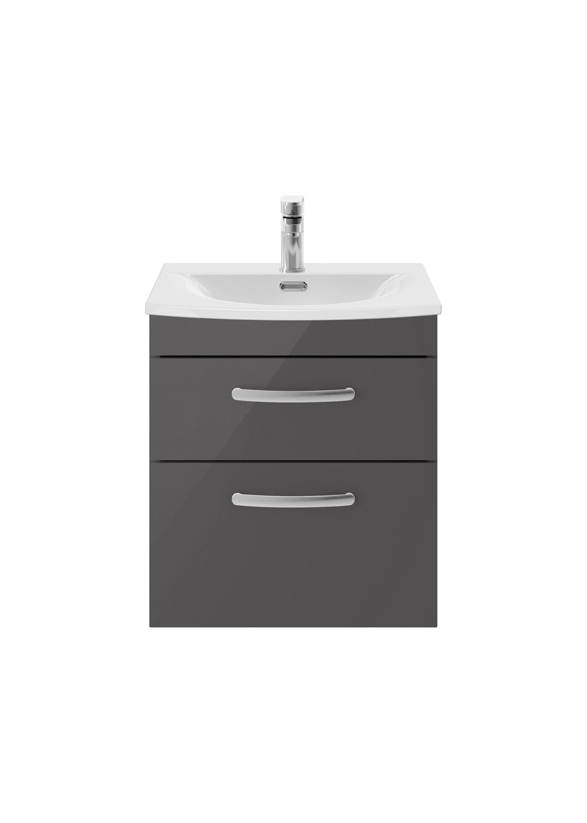 Modern Splash 500mm Gloss Grey 2 Drawer Wall Hung Cabinet With Curved Basin